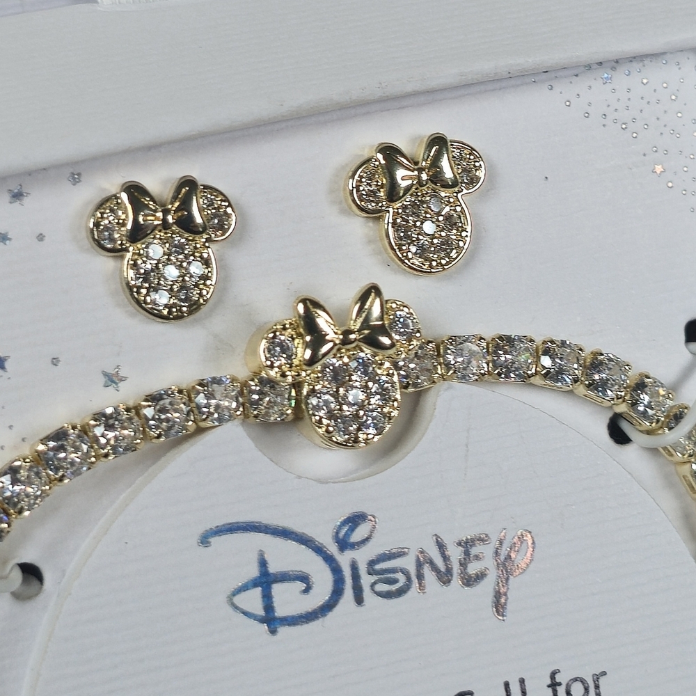 Minnie Mouse Jewelry Set Includes An Adjustable Bracelet And Matching Earrings - Picture 2 of 4